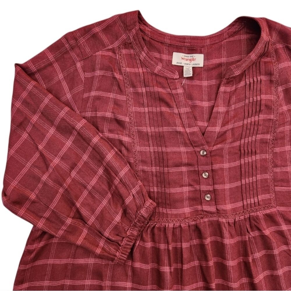 Wrangler Women's Blouses/ Shirt Long Sleeve Burgundy Red V-Neck Size XL - Picture 9 of 12
